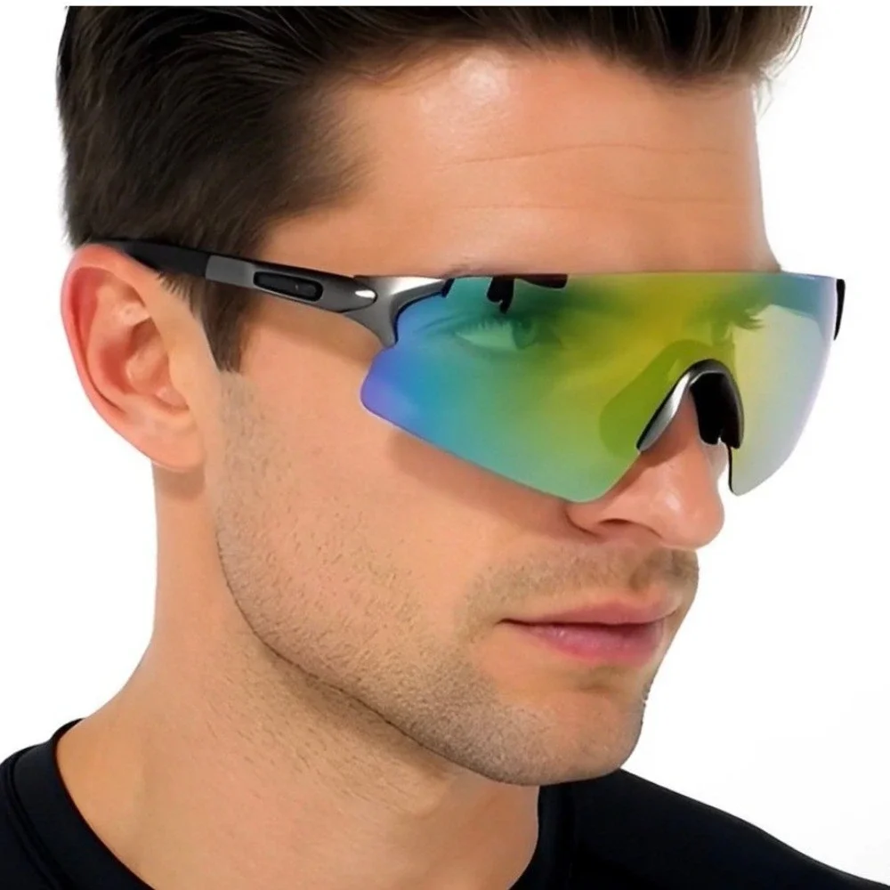 Sport Sunglasses Multi Mirrored‎ Lens Cycling Running Glasses Mens Wrap Around